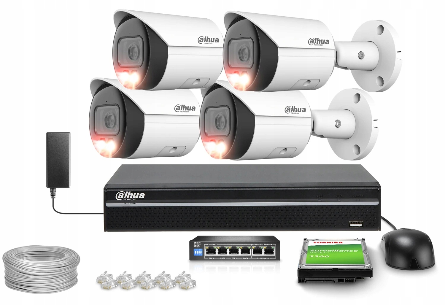Zestaw monitoringu dom IP 4x IPC-HFW2549S-S-IL-0280B 5MPx IR30 mikrofon