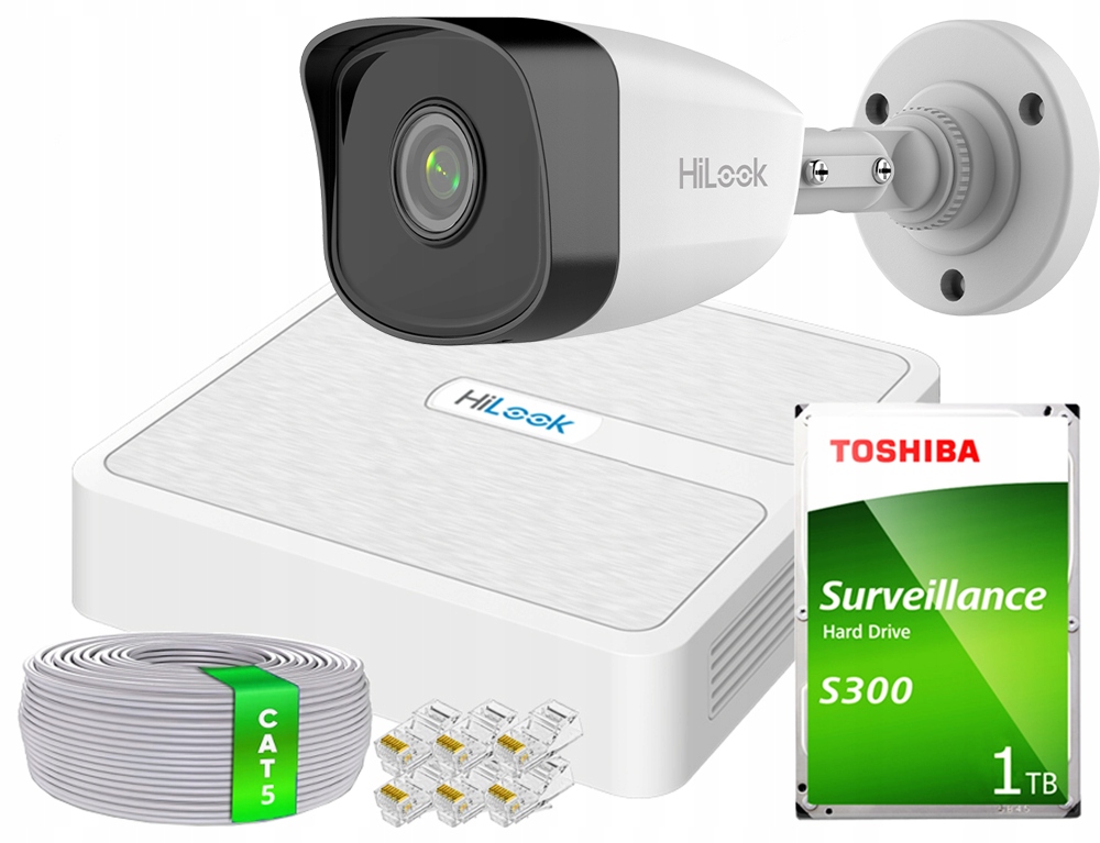 Zestaw do monitoringu dom kamera IP 1x IPCAM-B2 NVR-4CH-H/4P 2MPx IR 30 m