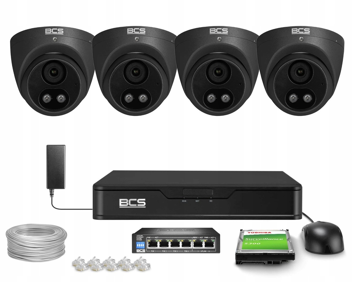 Zestaw monitoringu dom firma 4x BCS-P-EIP25FSR3L2-AI2-G 5MPx IR30m mikrofon