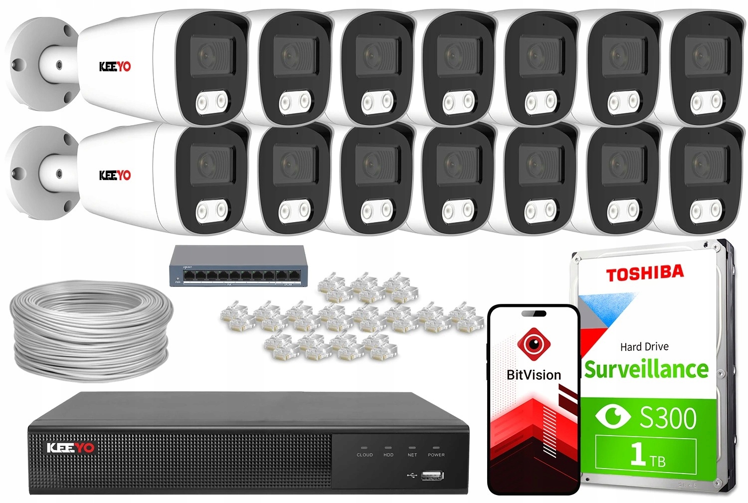 Zestaw monitoringu zewnętrzny IP KEEYO 14x LV-V-IP8M25TF-DL 8Mpx mikrofon
