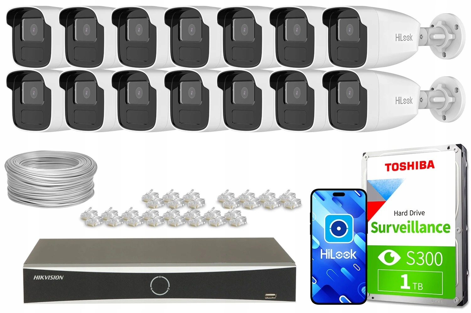 Zestaw Monitoringu dom firmy kamera 14x IPCAM-B4-50IR IR 50m 4MPx HiLook