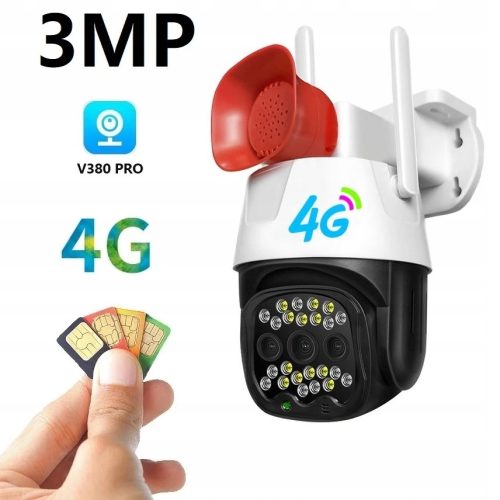 OBROTOWA KAMERA 4G LTE Z SYRENĄ DŹWIĘKOWĄ P2P
