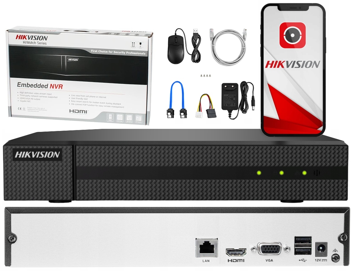 Rejestrator IP Hikvision 8 kanałów do 6Mpx Aplikacja HikConnect do 8 kamer