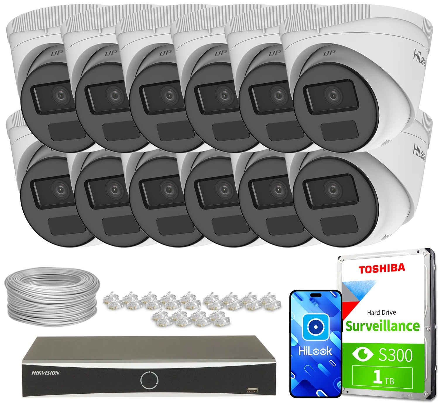 Zestaw do Monitoringu firma dom 12x IPCAM-T4-P Full HD PoE IR20m HiLook