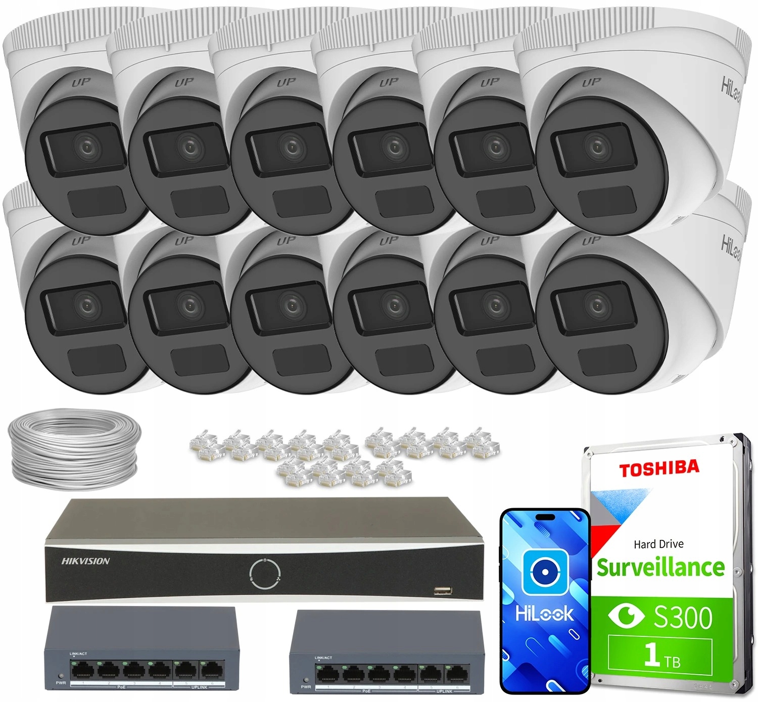 Zestaw do Monitoringu dom firma 12x IPCAM-T4-P Full HD PoE IR 20m HiLook