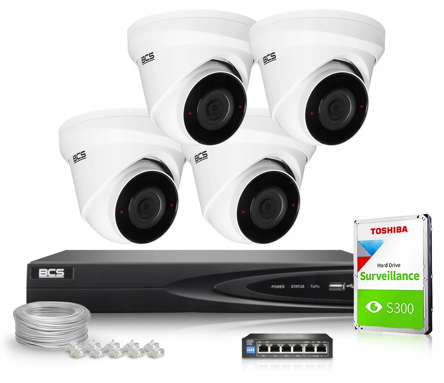 Zestaw monitoringu domu firmy kamery zewnętrzne 4 x BCS-V-EIP15FWR3 5MPx