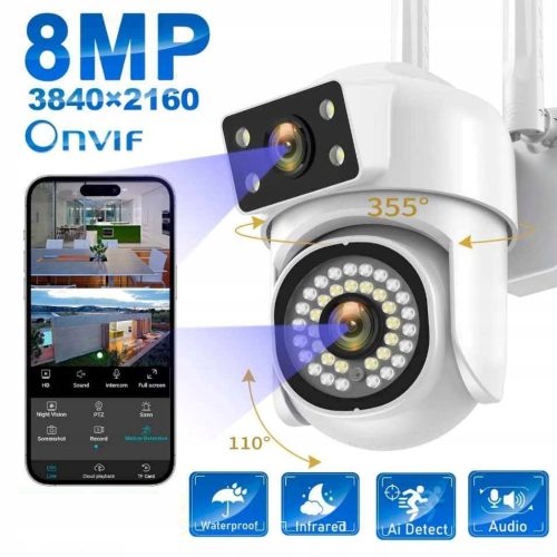 Kamera WIFI zewnętrzna O-KAM PODWÓJNY OBIEKTYW DWIE KAMERY PODCZERWIEŃ 8MPX