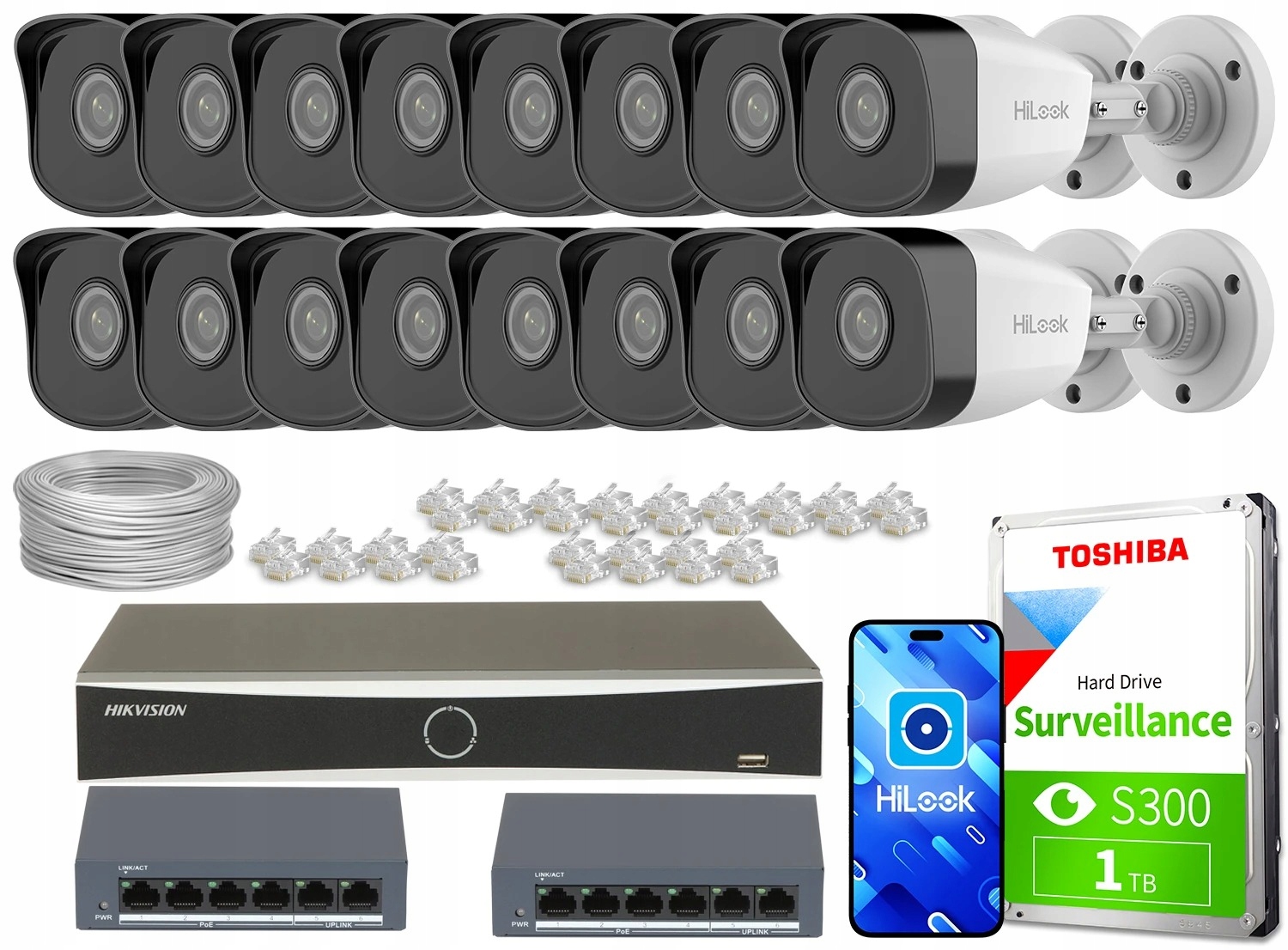 Zestaw monitoringu dom firma kamery 16x IPCAM-B2 Full HD PoE IR 30m switch
