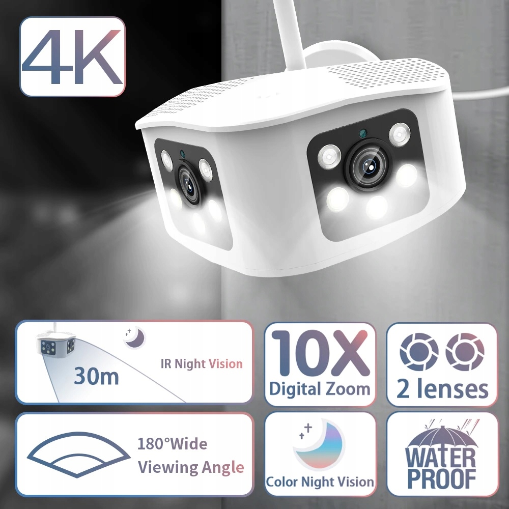 KAMERA WIFI PANORAMICZNA 180° 8MPX 4k KOLOR p2p