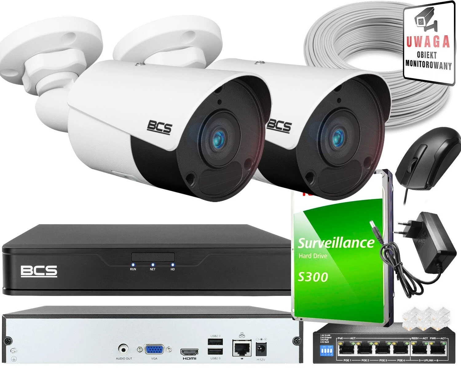 ZESTAW DO MONITORINGU 2 KAMER BCS-P-TIP14FSR5 4MPx IR 50m DOM SKLEP FIRMA
