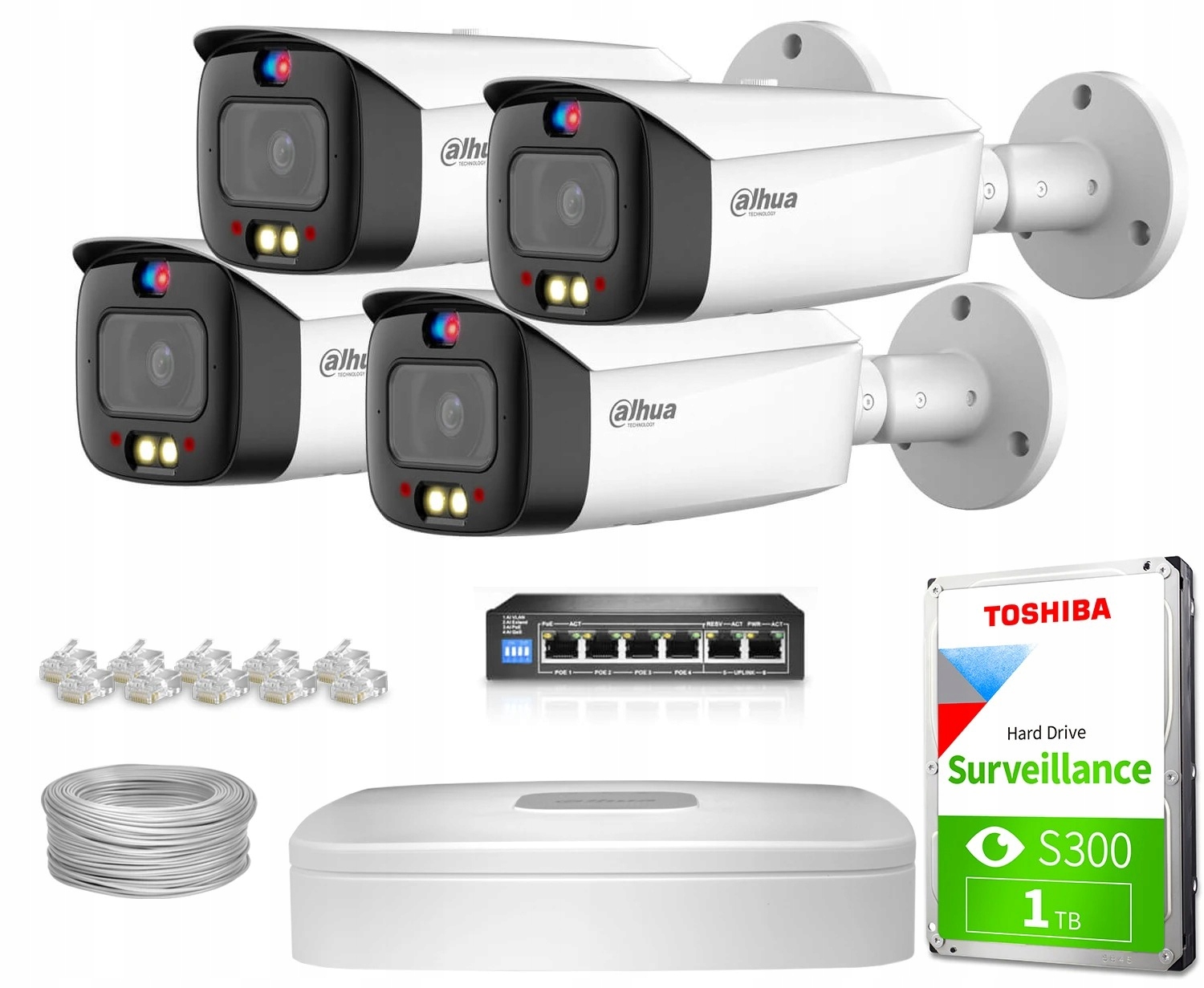 Zestaw monitoringu domu firmy IP 4x IPC-HFW3549T1-AS-PV-0280B-S4 5MPx audio