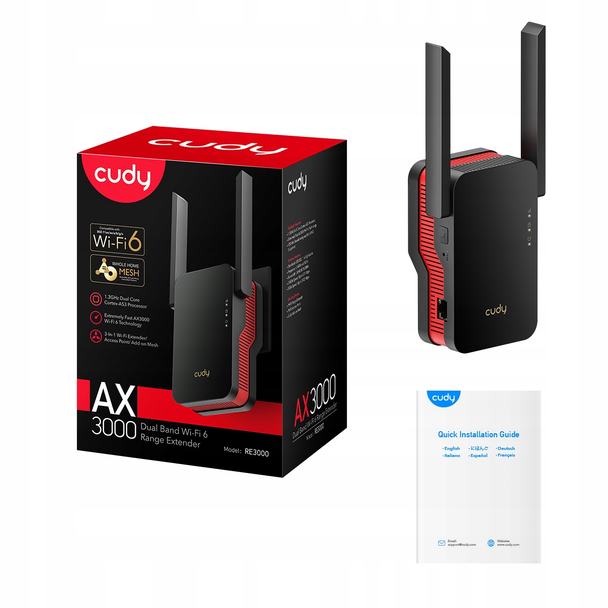 Repeater Cudy RE3000 802.11ax (Wi-Fi 6), 802.11ac (Wi-Fi 5), (Wi-Fi 4)