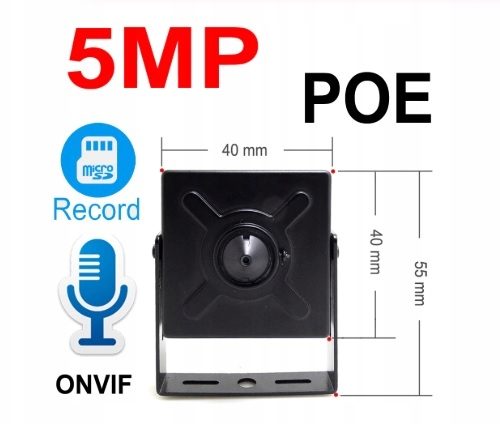 MINI KAMERA IP PINHOLE 5MPX POE AUDIO zapis na mSD