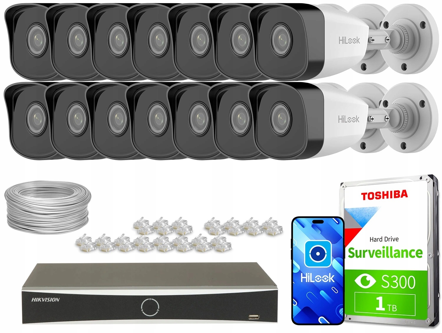Zestaw monitoringu dom firma kamera 14x IPCAM-B2 Full HD PoE IR 30m