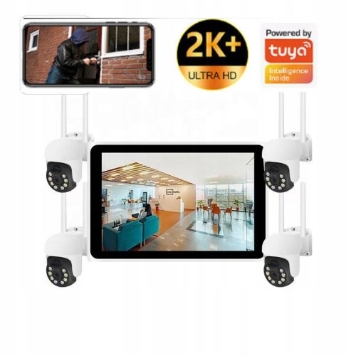 ZESTAW 4 KAMER WIFI 3MPX Z NVR LCD TUYA SMART LIVE...