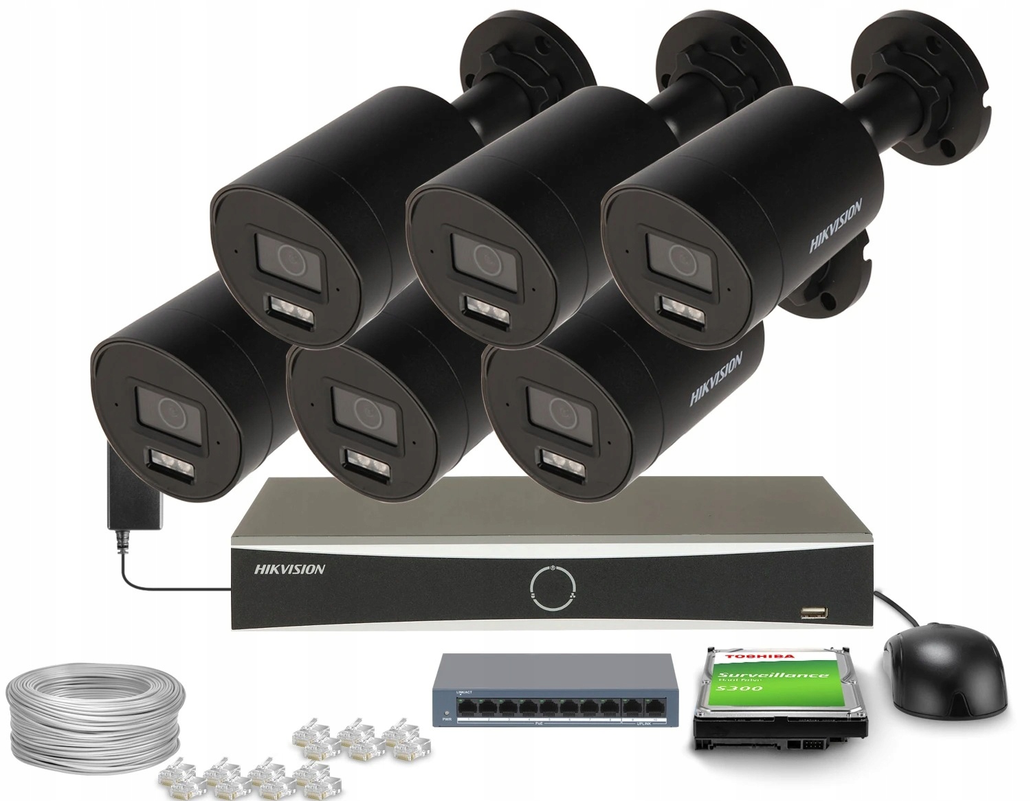 Zestaw monitoringu dom IP 6x DS-2CD2083G2-LI2U Black 8Mpx IR 40 m mikrofon