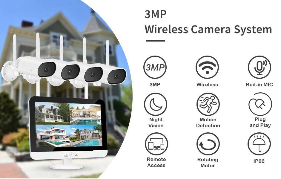 ZESTAW KAMER OBROTOWYCH WIFI Z MONITOREM LCD 3mpx