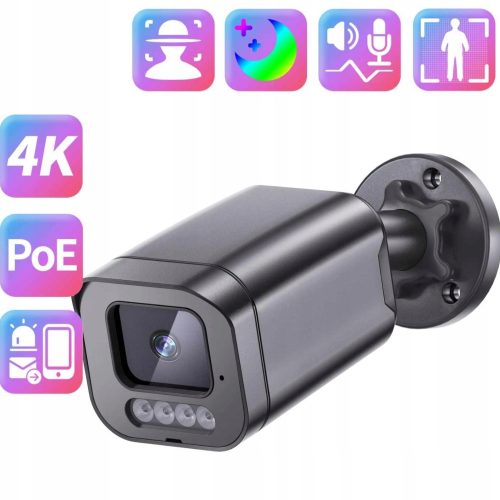 CZARNA KAMERA TUBOWA G-VISION IP 8MPX 2,8mm AUDIO KOLOROWY OBRAZ NOCĄ h265+