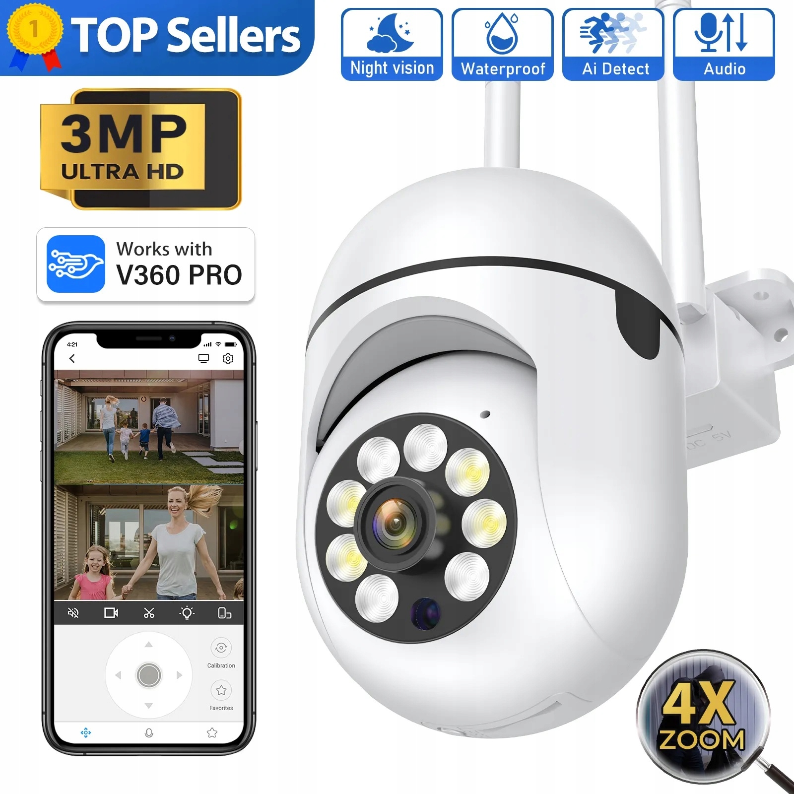 Kamera obrotowa WIFI 4K 8MPX z autotrackingiem i kolorowym obrazem w nocy - obrazek 2