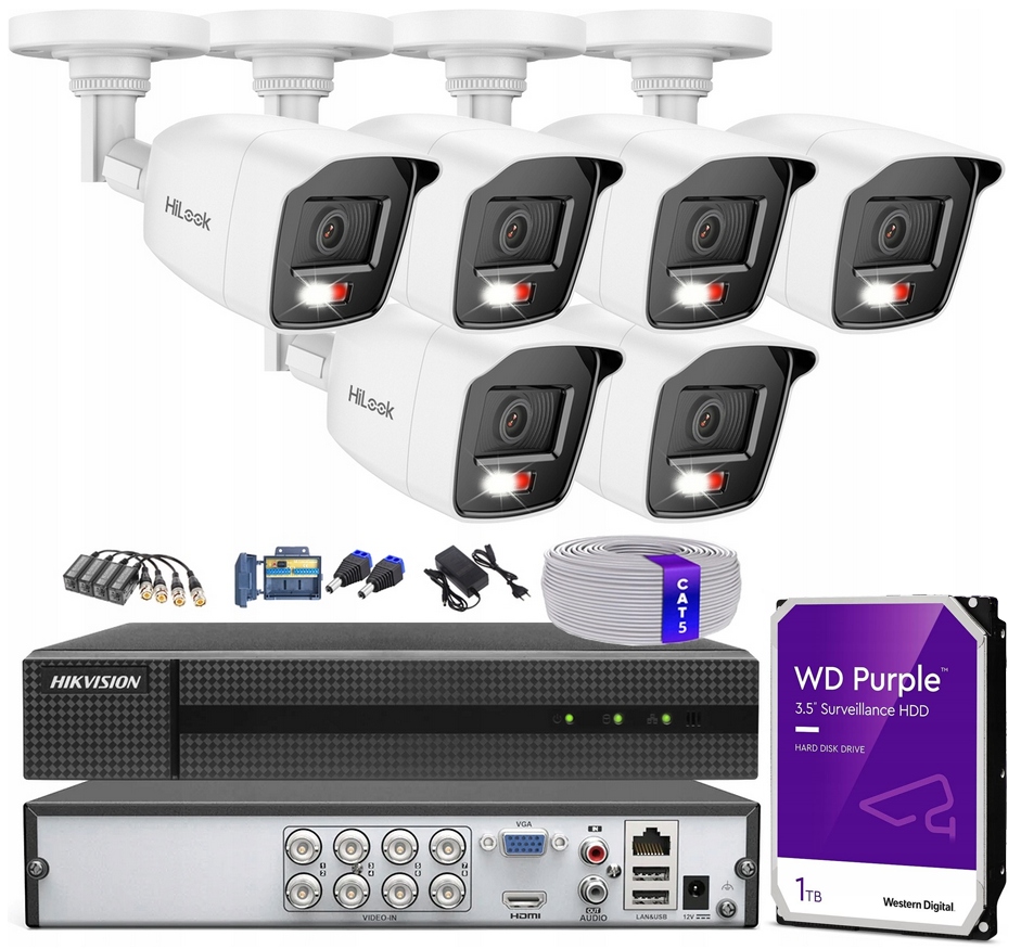 Zestaw do monitoringu HiLook Zestaw CCTV 6X TVICAM-B5M-20DL + DVR + HDD