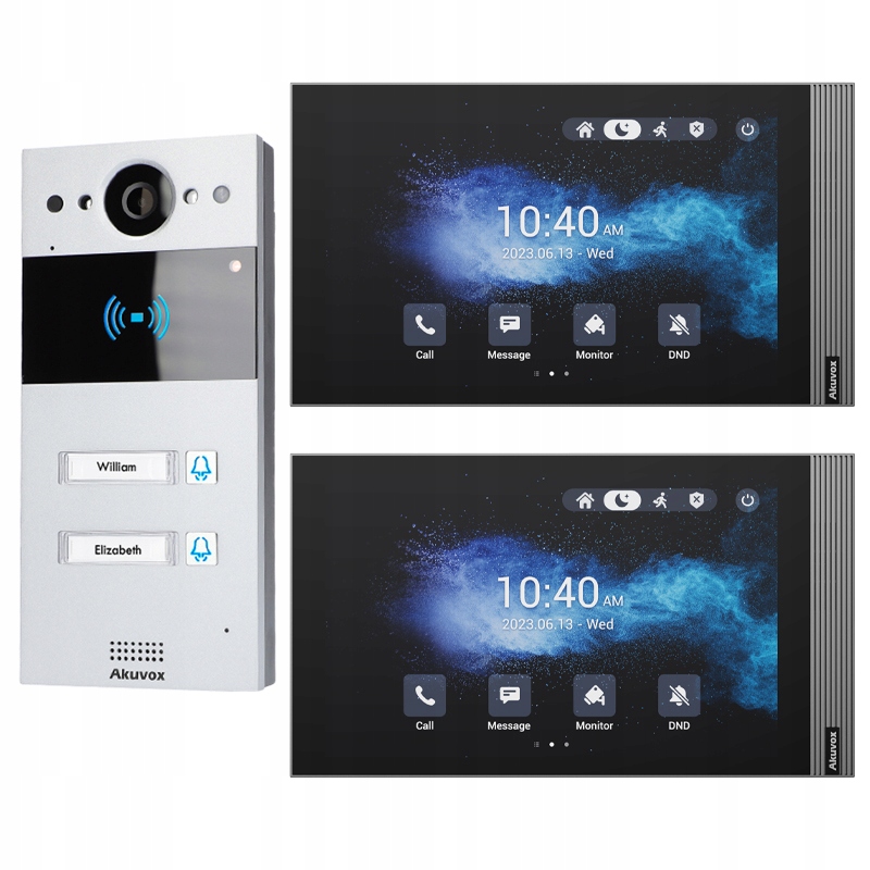 Wideodomofon dwurodzinny Akuvox Panel R20BX2 + 2 monitory S563W