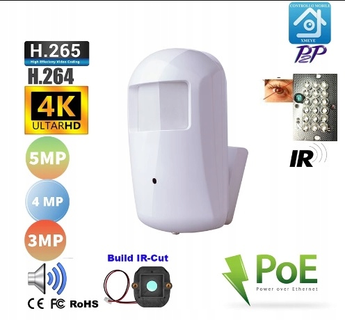 UKRYTA KAMERA IP POE W CZUJCE RUCHU 8MPX 4K AUDIO