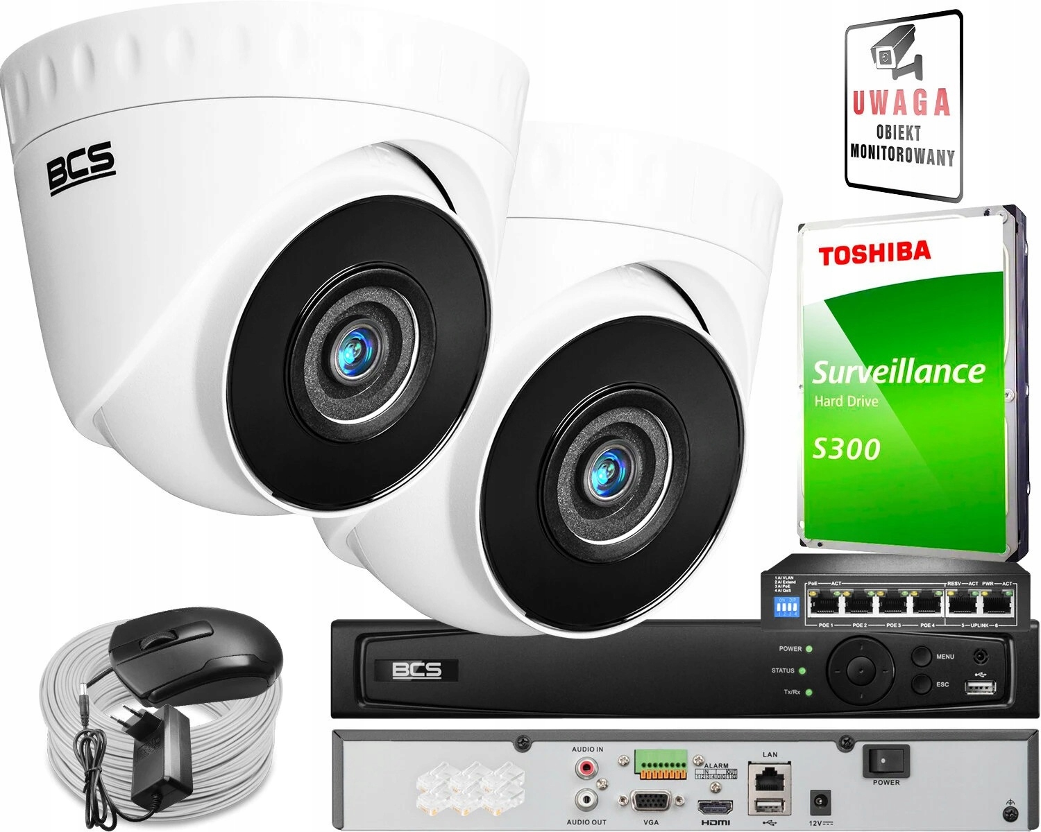 Zestaw monitoringu dom firma 2x kamera BCS-V-EIP15FWR3 5MPx IR 30m ruchu