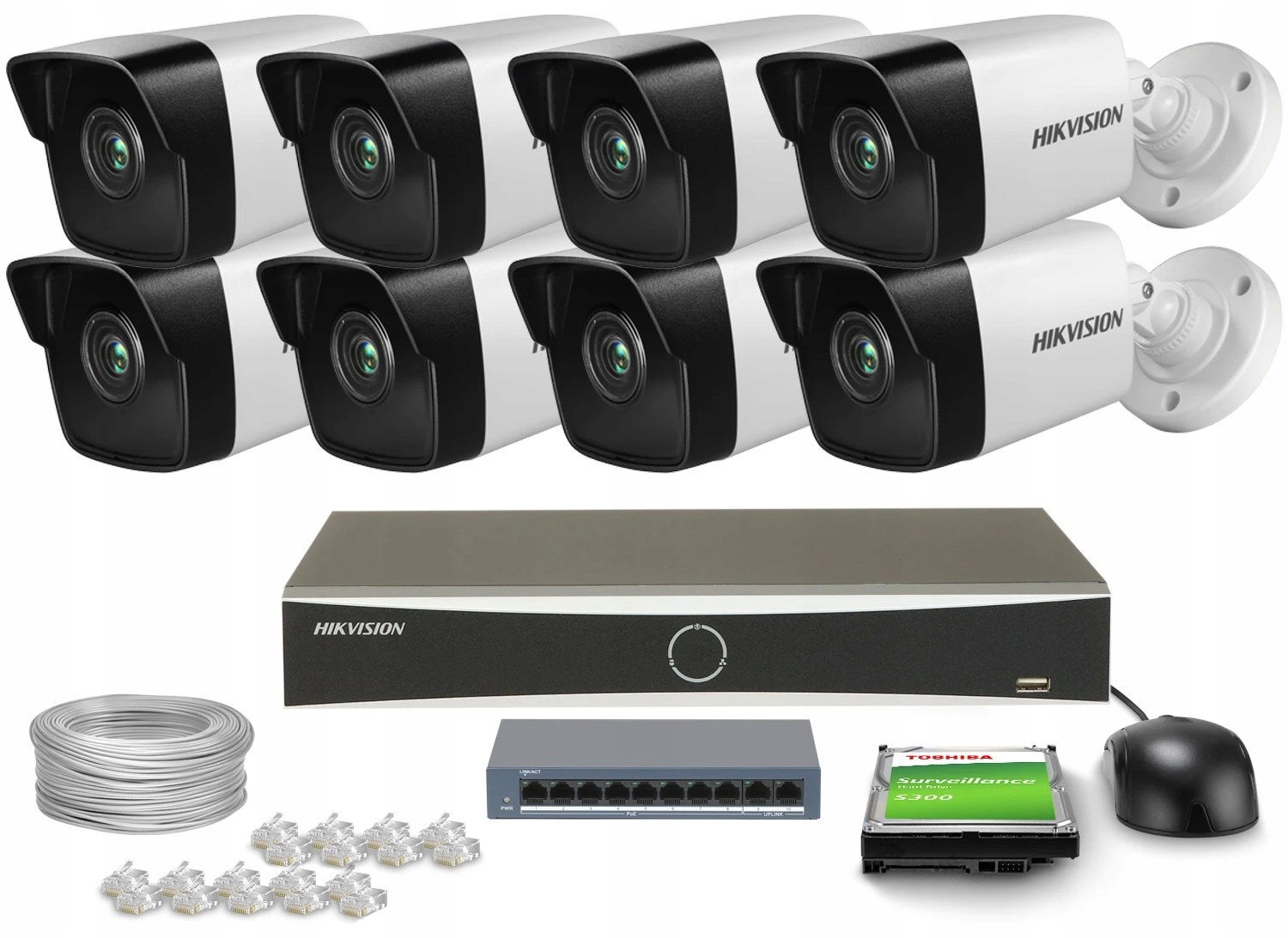 Zestaw do monitoringu kamery dom firma IP 8x DS-2CD1041G0-I/PL 4MPx IR 30m