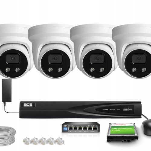 Zestaw monitoringu dom firma kamery IP 4x BCS-V-EI...