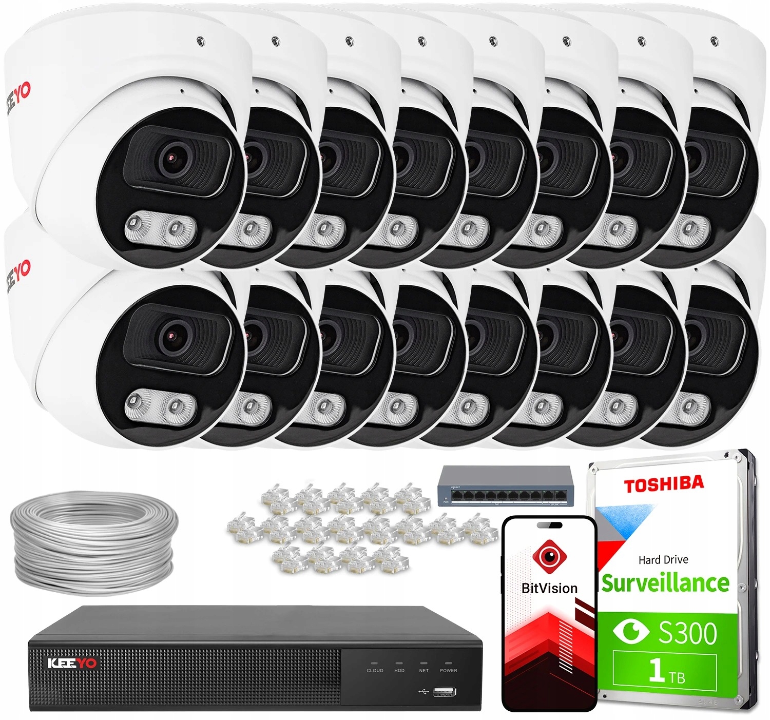 Zestaw monitoringu dom firma IP KEEYO 16x LV-V-IP8M25DF-B-II 8Mpx mikrofon
