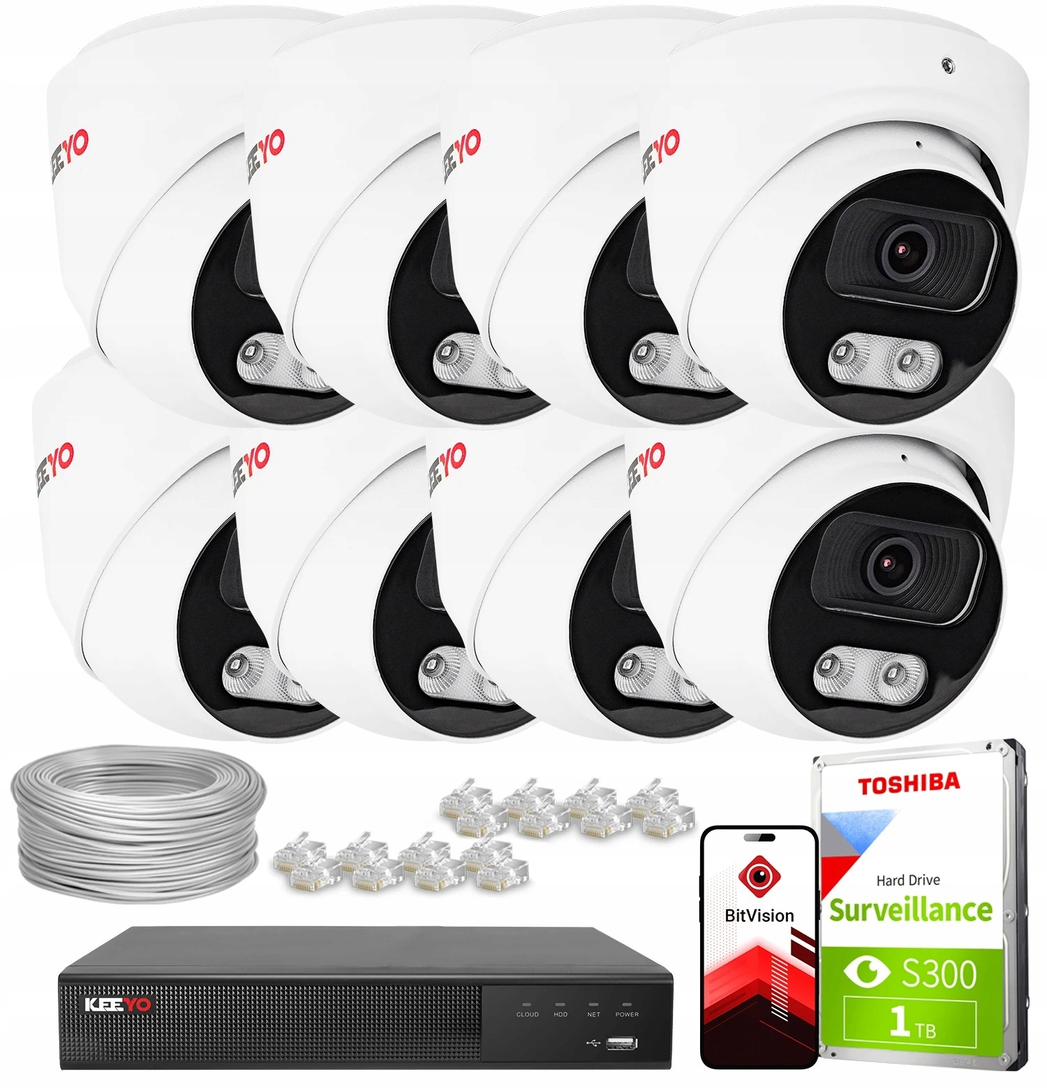Zestaw monitoringu dom firma IP KEEYO 8x LV-V-IP8M25DF-B-II 8Mpx mikrofon