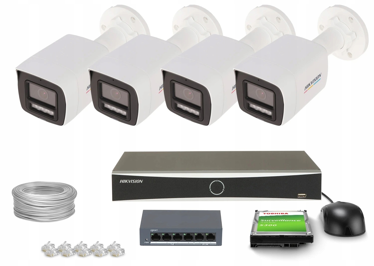 Zestaw monitoringu dom firma IP 4x DS-2CD1067G2H-LIU 6Mpx IR 30m mikrofon