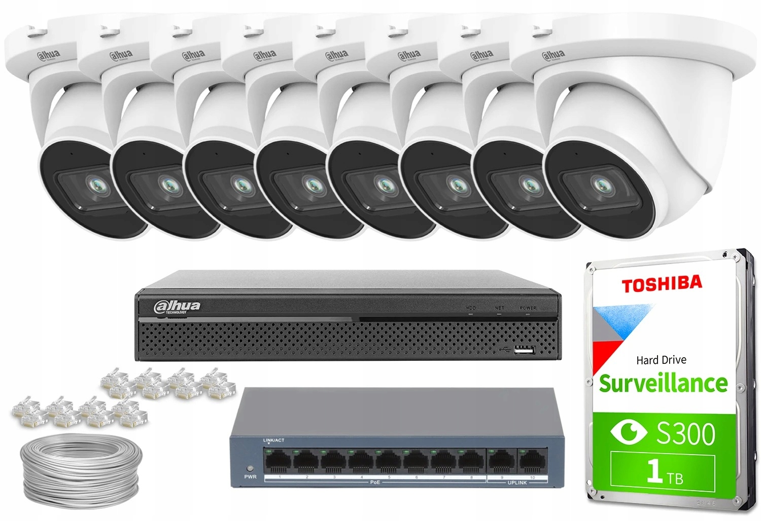 Zestaw monitoringu domu firmy IP 8x IPC-HDW2541TM-S-0280B 5Mpx mikrofon