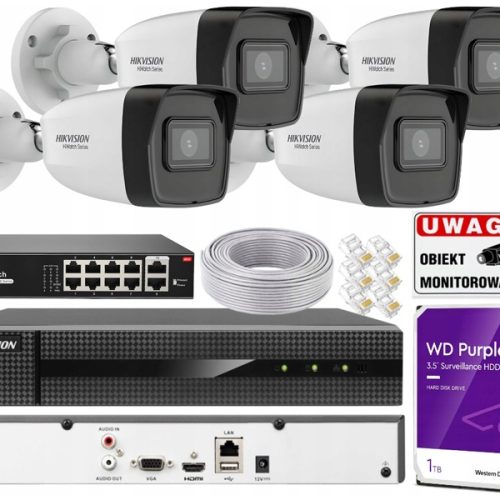 Zestaw do monitoringu dom firma kamera IP 4x HWI-B...