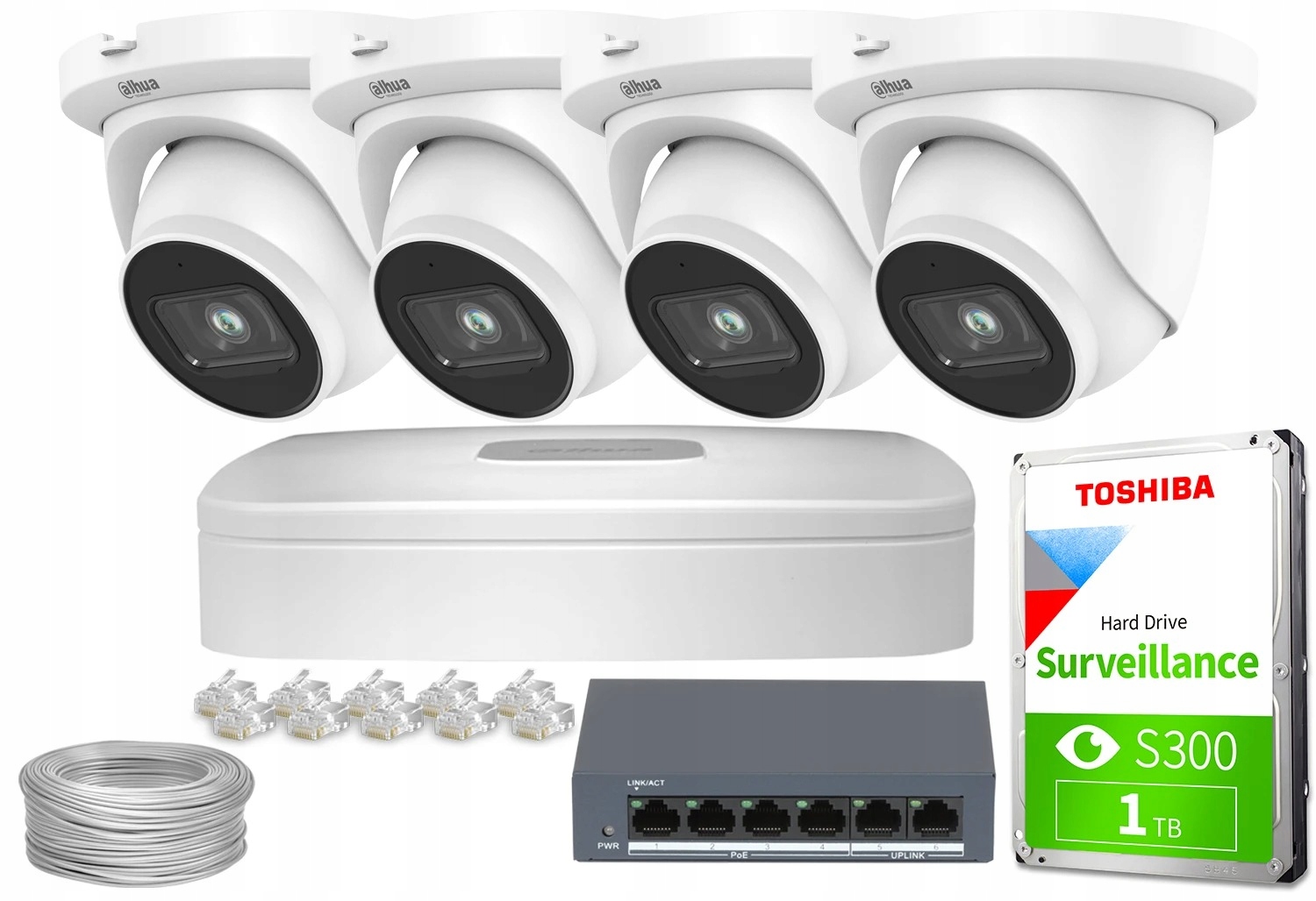 Zestaw monitoringu domu firmy IP 4x IPC-HDW2541TM-S-0280B 5Mpx 2.8mm audio