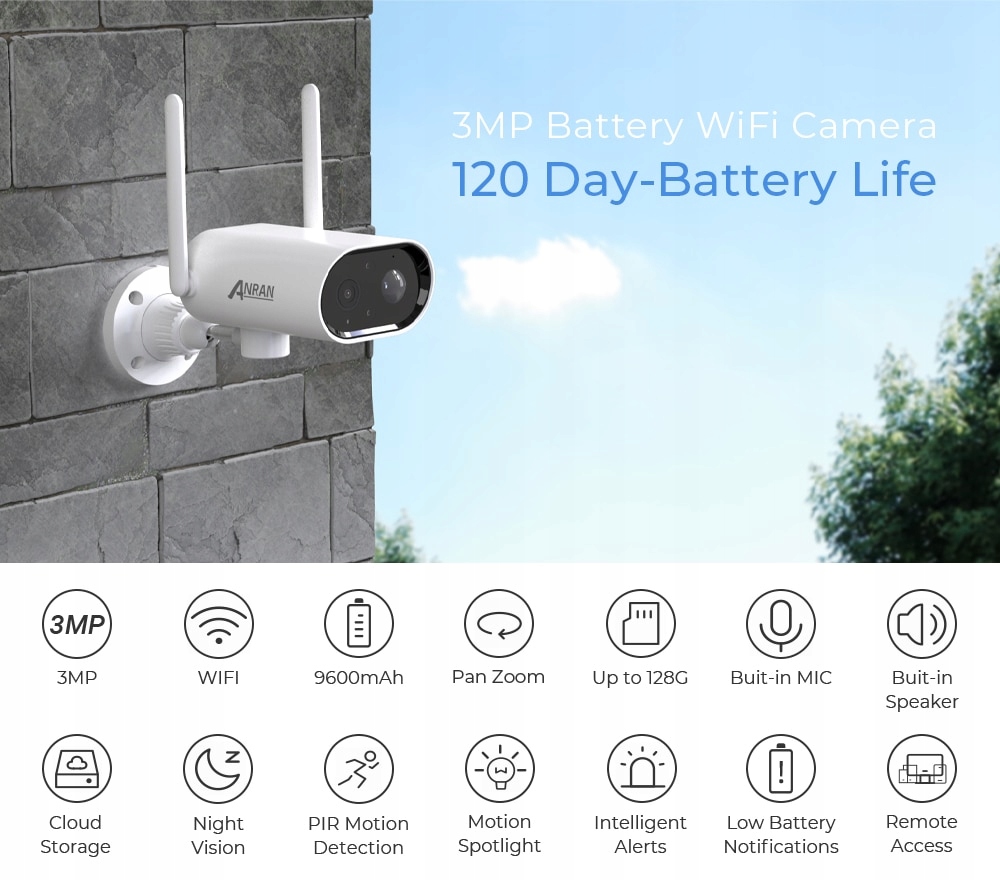 KAMERA ANRAN S02 OBROTOWA WIFI NA BATERIE + PANEL - obrazek 2