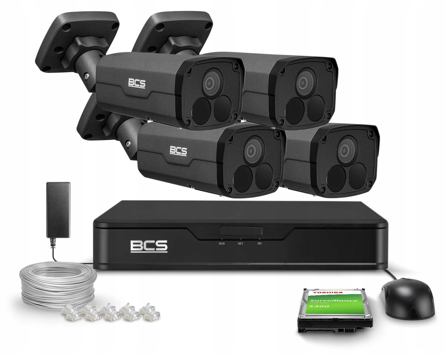 Zestaw monitoringu dom firma 4x BCS-P-TIP54FSR5-Ai2-G 4Mpx IR 50m mikrofon