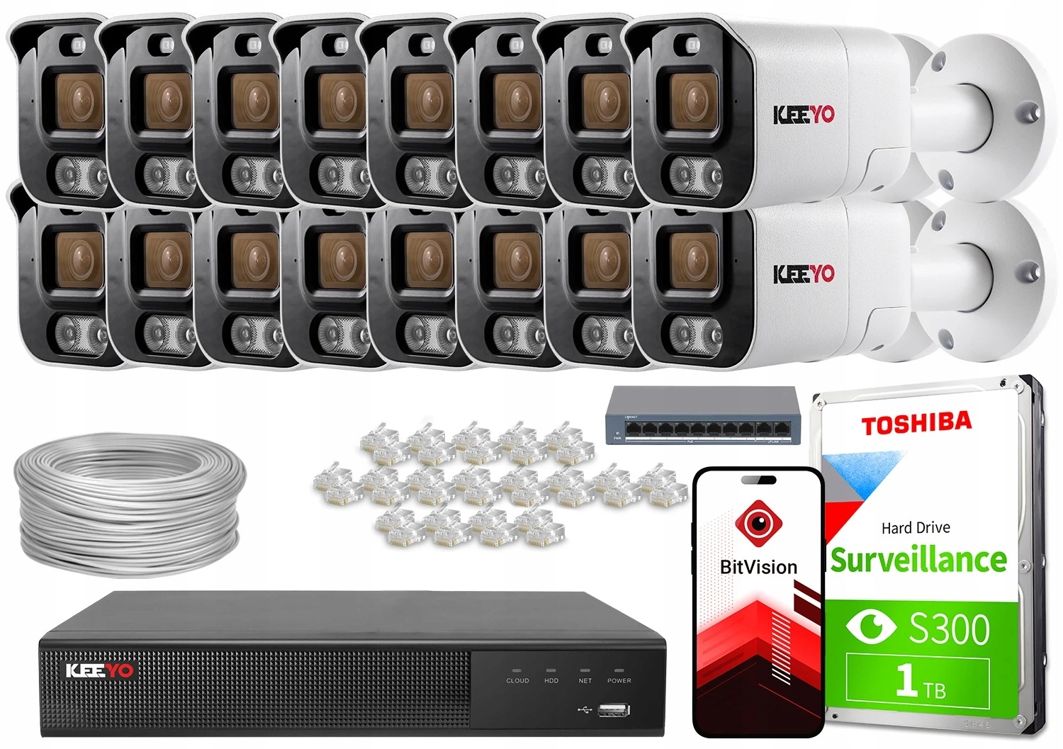 Zestaw monitoringu firmy IP KEEYO 16x LV-V-IP5M25TF-ADC 5Mpx odstraszanie