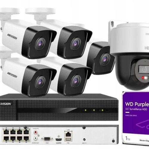 Zestaw monitoringu dom kamera IP 5x IPCAM-B4 1x PT...