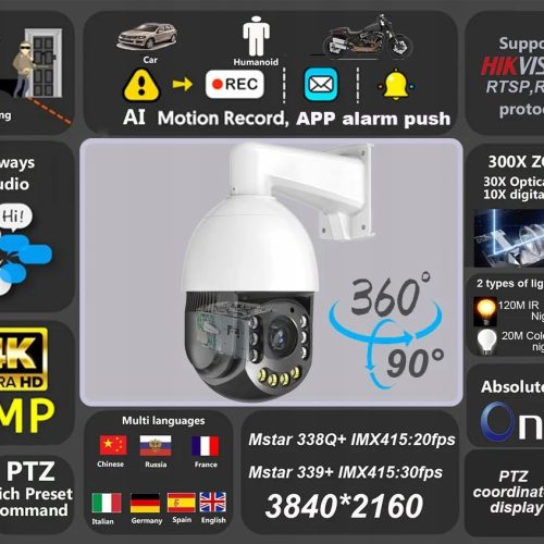 KAMERA OBROTOWA 8MPx 300X ZOOM Onvif Camera youtube LIVE IR150m