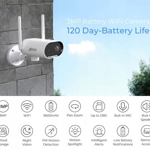 KAMERA ANRAN S02 OBROTOWA WIFI NA BATERIE + PANEL
