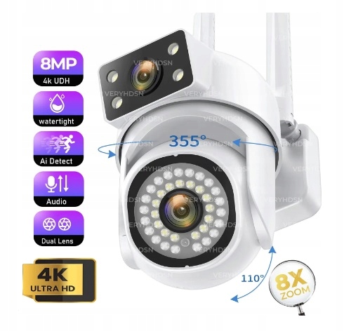 Kamera WIFI zewnętrzna O-KAM PODWÓJNY OBIEKTYW DWIE KAMERY PODCZERWIEŃ 8MPX