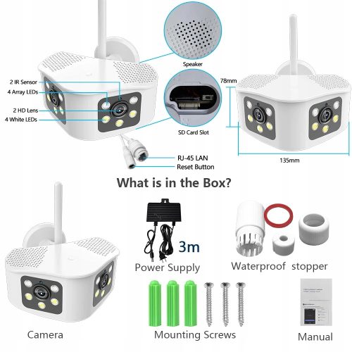 KAMERA WIFI PANORAMICZNA 180° 8MPX 4k KOLOR p2p