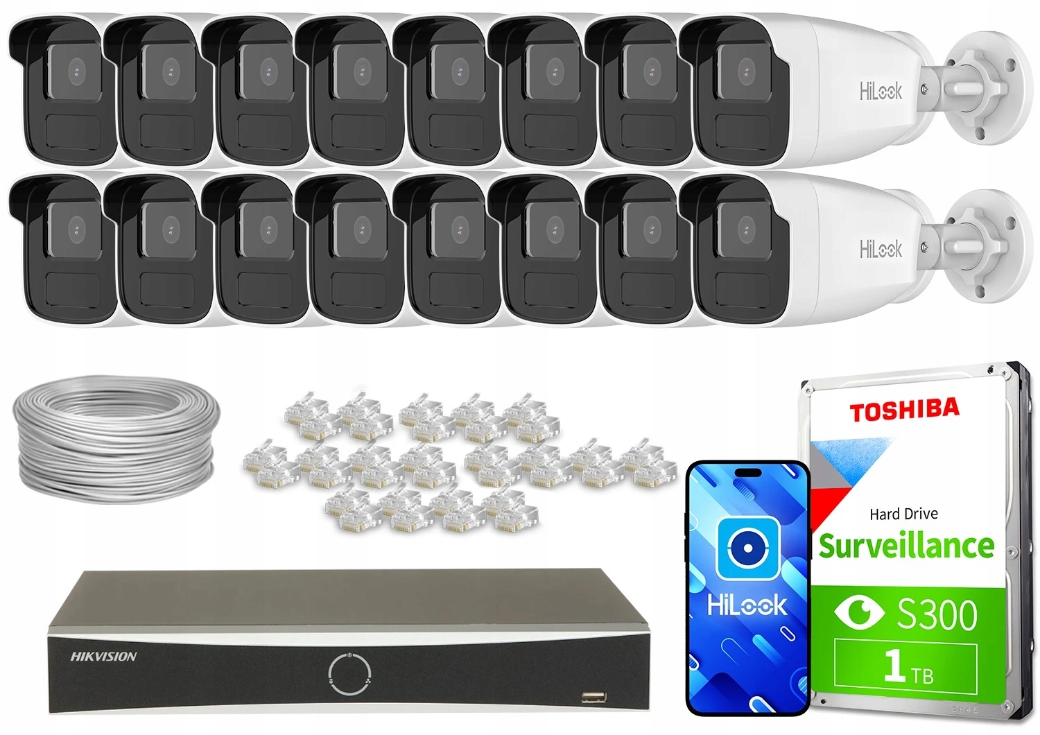 Zestaw Monitoringu dom firmy kamera 16x IPCAM-B4-50IR IR 50m 4MPx HiLook