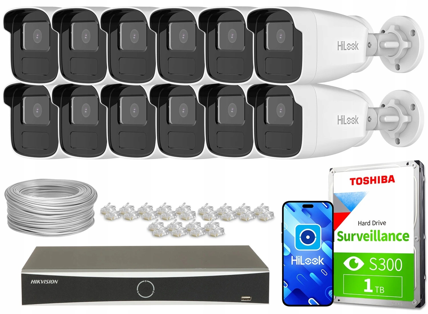 Zestaw Monitoringu domu firmy 12x IPCAM-B2-50IR DS-7616NXI-K2/16P(D IR 50m