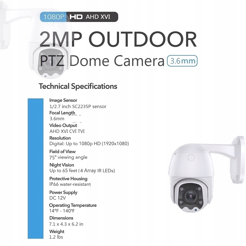 KAMERA OBROTOWA PTZ FULL HD 2MPX 1080P AHD IR - obrazek 10