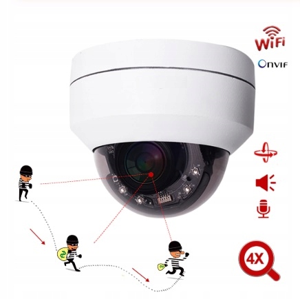 Kamera IP WIFI Obrotowa Zoom x4 detekcja ruchu IR czarne szkło