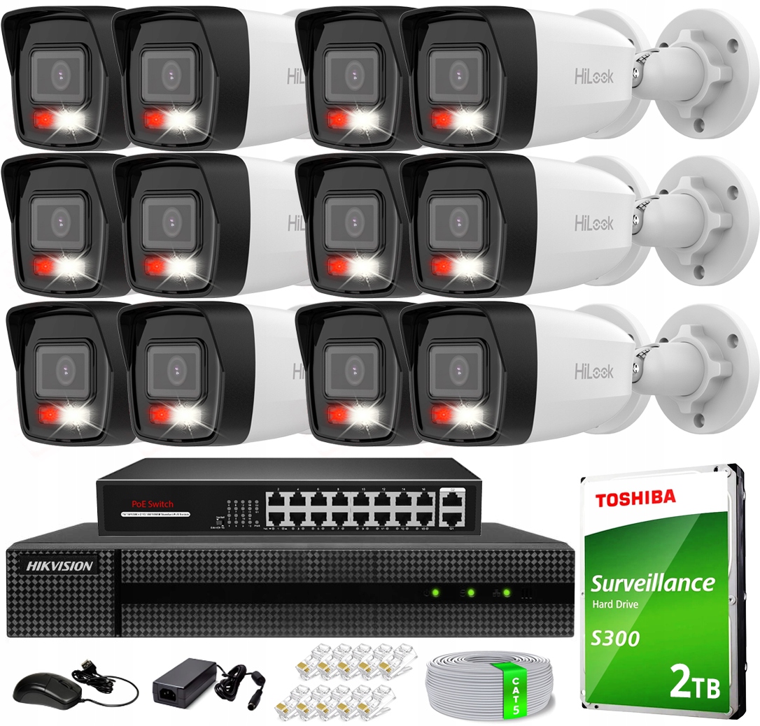 Zestaw do monitoringu Hikvision 12x IPCAM-B4-30DL + HWN-4216MH SET 4MP