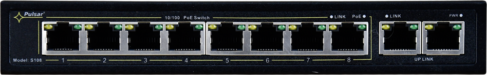 SWITCH POE PULSAR S108 10-PORTÓW (8xPoE + 2xUPLINK) IEEE 802.3af/at, 48VDC / 30W/port (PoE+) 120W