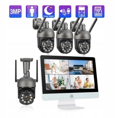 zestaw wifi 4kamer obrotowych z nagrywarką lcd 2w...